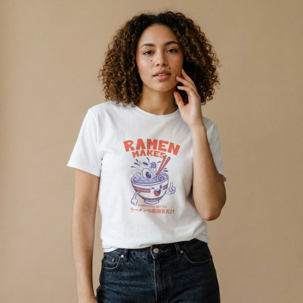 Ramen Makes Me Happy T-Shirt — Cute Kawaii Ramen Bowl Graphic Tee